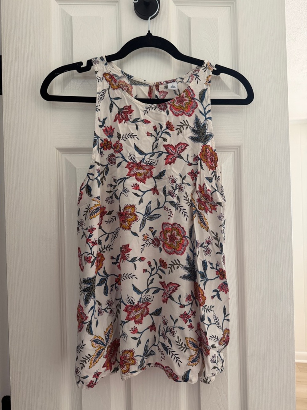 Old Navy Cream Floral Tank with Pink, Yellow & Blue Accents